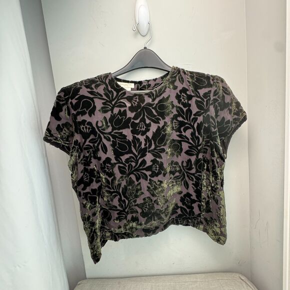 VTG Jones New York 14P Rayon & Silk Velvet Short Sleeve Top – Whimsical Holiday - Picture 1 of 8